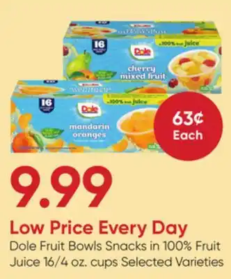 Stater Bros Dole Fruit Bowls Snacks in 100% Fruit Juice offer