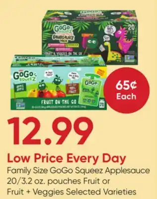 Stater Bros Family Size GoGo Squeez Applesauce 20/3.2 oz. pouches Fruit or Fruit + Veggies offer