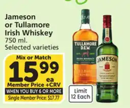 Vons Jameson or Tullamore Irish Whiskey offer