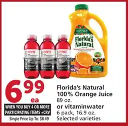 Vons Florida's Natural 100% Orange Juice 89 oz. or vitaminwater 6 pack, 16.9 oz offer