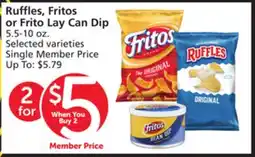 Vons Ruffles, Fritos or Frito Lay Can Dip offer