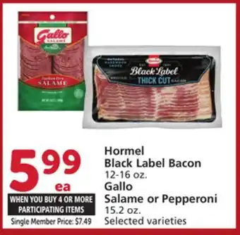 Vons Hormel Black Label Bacon 12-16 oz., Gallo Salame or Pepperoni 15.2 oz offer