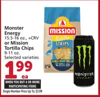 Vons Monster Energy 15.5-16 oz., or Mission Tortilla Chips 9-11 oz offer