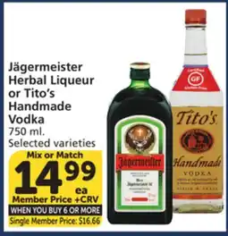 Vons Jägermeister Herbal Liqueur or Tito's Handmade Vodka offer