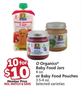 Vons O Organics Baby Food Jars 4 oz. or Baby Food Pouches 3.5-4 oz offer