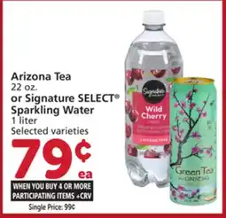 Vons Arizona Tea 22 oz. or Signature SELECT Sparkling Water 1 liter offer