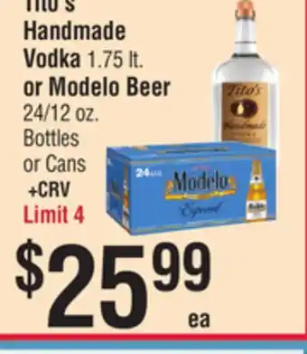 Smart & Final Tito's Handmade Vodka or Modelo Beer offer