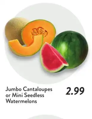 Fresh Thyme Jumbo Cantaloupes or Mini Seedless Watermelons offer