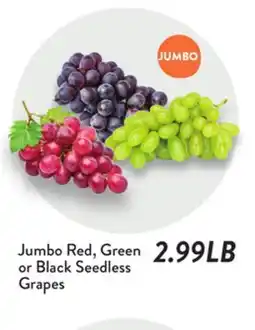 Fresh Thyme Jumbo Red, Green or Black Seedless Grapes offer