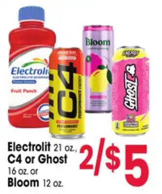 Jewel-Osco Electrolit 21 oz., C4 or Ghost16 oz. or Bloom 12 oz offer