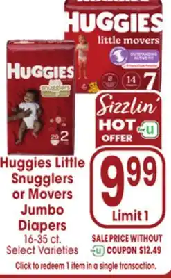 Jewel-Osco Huggies Little Snugglers or Movers Jumbo Diapers offer