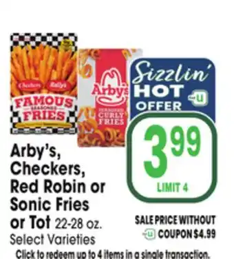 Jewel-Osco Arby's, Checkers, Red Robin or Sonic Fries or Tot offer