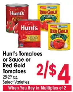 Jewel-Osco Hunt's Tomatoes or Sauce or Red Gold Tomatoes offer