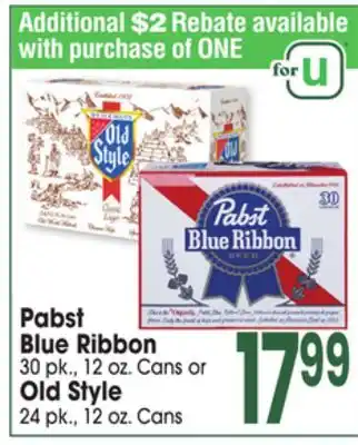 Jewel-Osco Pabst Blue Ribbon 30 pk., 12 oz. Cans or Old Style 24 pk., 12 oz. Cans offer