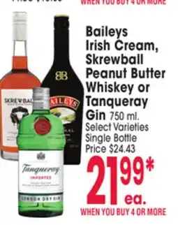 Jewel-Osco Baileys Irish Cream, Skrewball Peanut Butter Whiskey or Tanqueray Gin offer