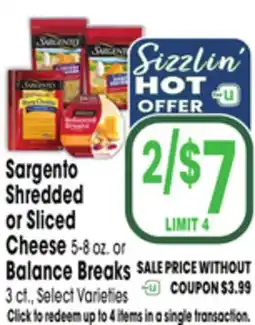 Jewel-Osco Sargento Shredded or Sliced Cheese 5-8 oz. or Balance Breaks 3 ct offer