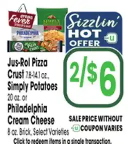 Jewel-Osco Jus-Rol Pizza Crust 7.8-14.1 oz., Simply Potatoes 20 oz. or Philadelphia Cream Cheese 8 oz. Brick offer