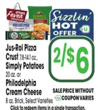 Jewel-Osco Jus-Rol Pizza Crust 7.8-14.1 oz., Simply Potatoes 20 oz. or Philadelphia Cream Cheese 8 oz. Brick offer