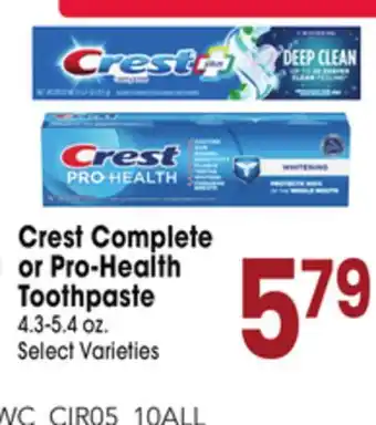 Jewel-Osco Crest Complete or Pro-Health Toothpaste offer