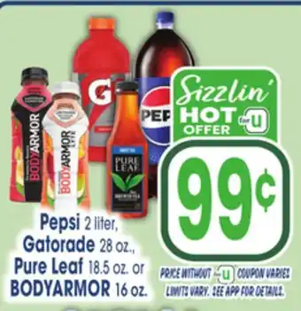 Jewel-Osco Pepsi 2 liter, Gatorade 28 oz., Pure Leaf 18.5 oz. or BODYARMOR 16 oz offer