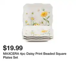 Marshalls MAXCERA 4pc Daisy Print Beaded Square Plates Set offer