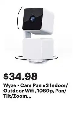 Best Buy Wyze - Cam Pan v3 Indoor/Outdoor Wifi, 1080p, Pan/Tilt/Zoom Security Camera - WHITE offer