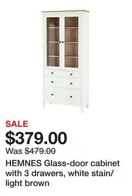 Ikea HEMNES Glass-door cabinet with 3 drawers, white stain/light brown offer