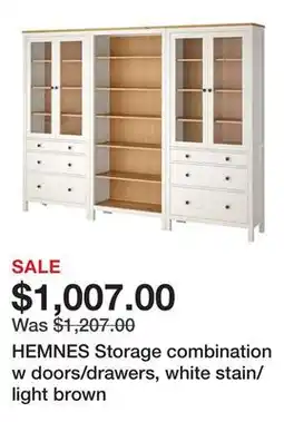 Ikea HEMNES Storage combination w doors/drawers, white stain/light brown offer