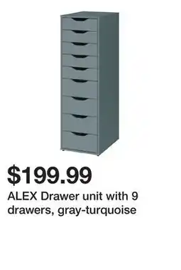 Ikea ALEX Drawer unit with 9 drawers, gray-turquoise offer