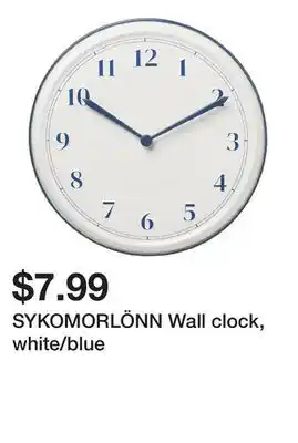 Ikea SYKOMORLÖNN Wall clock, white/blue offer