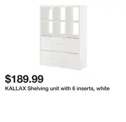 Ikea KALLAX Shelving unit with 6 inserts, white offer