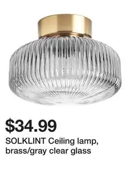 Ikea SOLKLINT Ceiling lamp, brass/gray clear glass offer