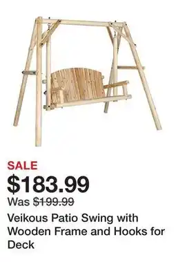 Tractor Supply Company Veikous Patio Swing with Wooden Frame and Hooks for Deck offer