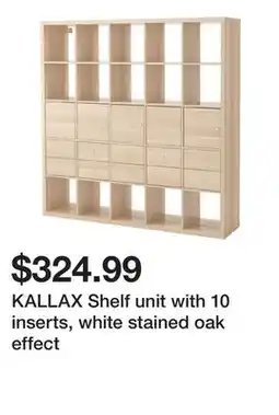 Ikea KALLAX Shelf unit with 10 inserts, white stained oak effect offer