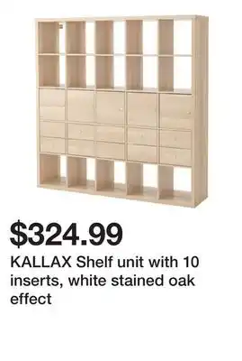 Ikea KALLAX Shelf unit with 10 inserts, white stained oak effect offer