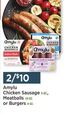 Heinen's Amylu Chicken Sausage 9 OZ., Meatballs 10 OZ. or Burgers 8 OZ offer