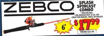 Ollie's ZEBCO SPLASH SPINCAST COMBO offer