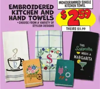 Ollie's MONOGRAMMED SINGLE KITCHEN TOWEL EMBROIDERED KITCHEN AND HAND TOWELS offer