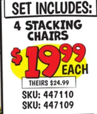 Ollie's SET INCLUDES: 4 STACKING CHAIRS offer