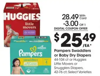 Kroger Pampers Swaddlers or Baby Dry Diapers or Huggies offer