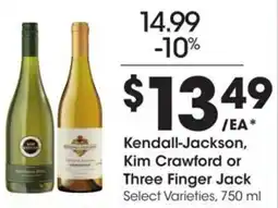 Kroger Kendall-Jackson and Kim Crawford or Three Finger Jack offer