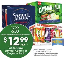 Kroger White Claw, Samuel Adams or Cayman Jack offer