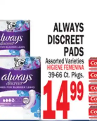 Bravo Supermarkets ALWAYS DISCREET PADS offer