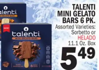 Bravo Supermarkets TALENTI MINI GELATO BARS 6 PK offer