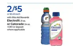 Rite Aid Electrolit 21 oz. or Gatorade 24 oz offer