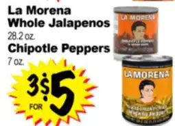 Superior Grocers La Morena Whole Jalapenos 28.2 oz., Chipotle Peppers 7 oz offer