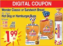 Superior Grocers Wonder Classic or Sandwich Bread 20 - 24 oz., Hot Dog or Hamburger Buns 8 Count offer