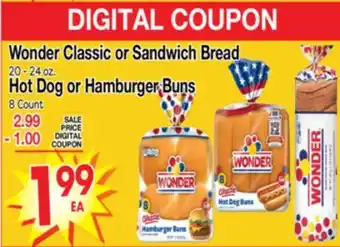 Superior Grocers Wonder Classic or Sandwich Bread 20 - 24 oz., Hot Dog or Hamburger Buns 8 Count offer