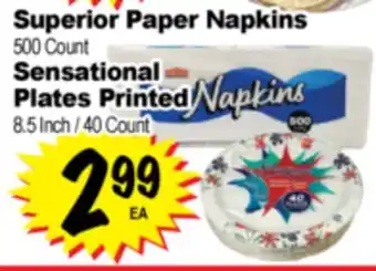 Superior Grocers Superior Paper Napkins 500 Count Sensational Plates Printed 8.5 Inch / 40 Count offer