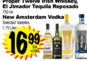 Superior Grocers Proper Twelve Irish Whiskey, El Jimador Tequila Reposado, 750 ml. New Amsterdam Vodka, 1.75 Liter offer